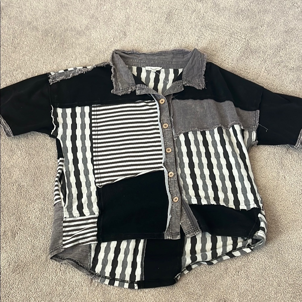 Oli & Hali Patchwork Button Down Shirt - Black and Gray